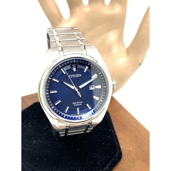 Citizen Men's Watch AW1240-57L Eco Drive Super Titanium Blue Dial Date 42mm - Picture 14 of 15